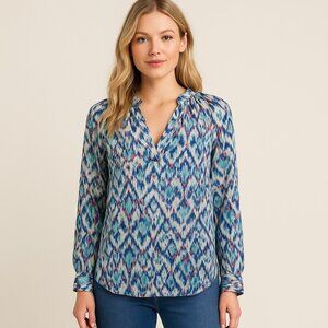 Hazel Hazel Ikat Print Boho Blouse – Vibrant Blue & Pink, Flowy Fit, Size M